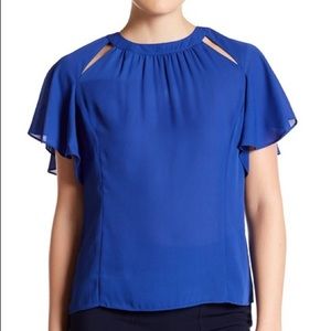 Laundry by Shelli Segal Blue Flutter Blouse